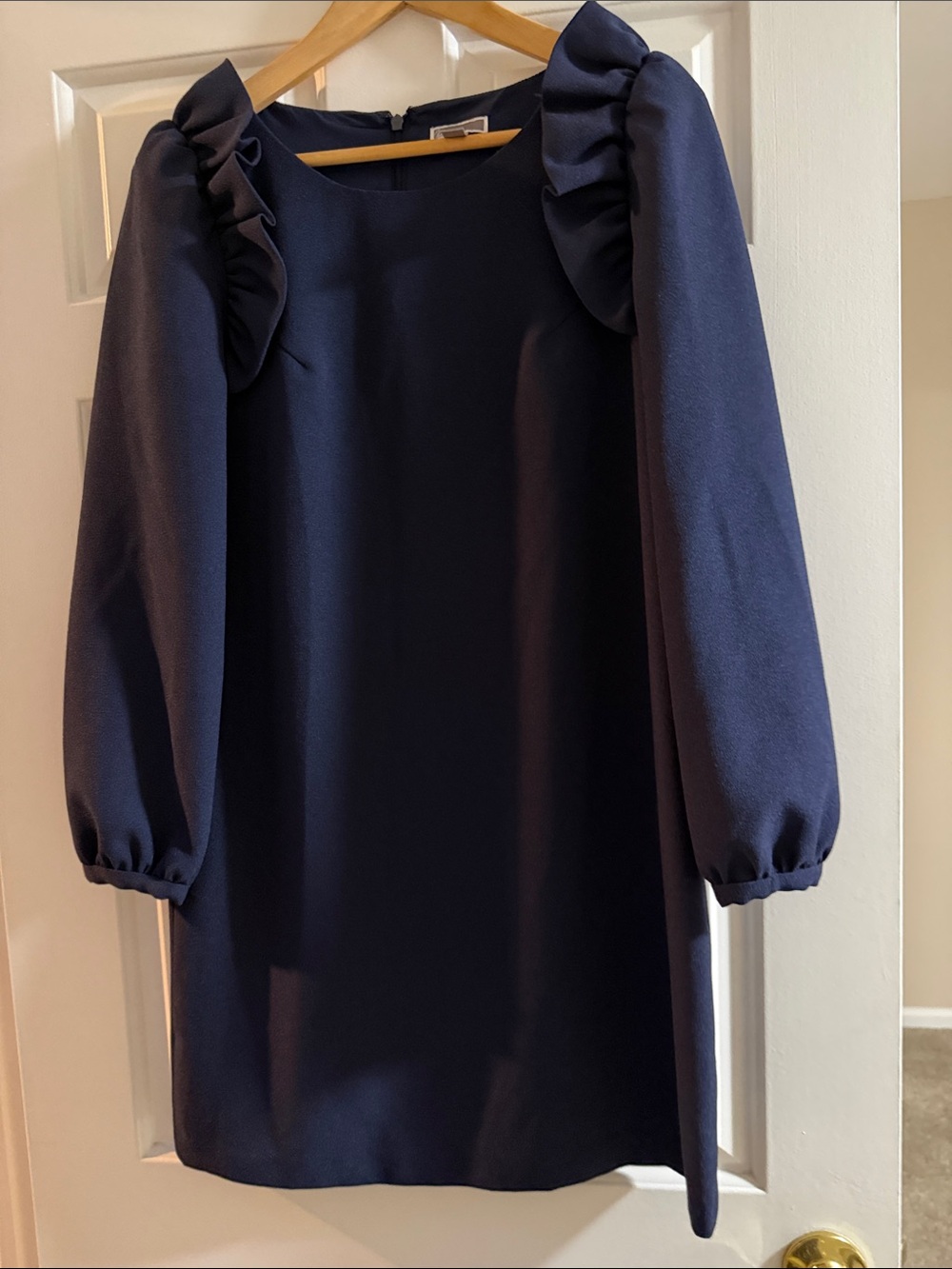Chelsea28 Navy Ruffle-Shoulder Long-Sleeve Shift Dress